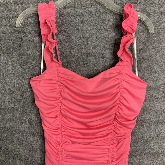 Lulus Flirt Alert Hot Pink Mini Dress NWT Ruffled Straps Adjustable Length Sz M - Picture 4 of 12